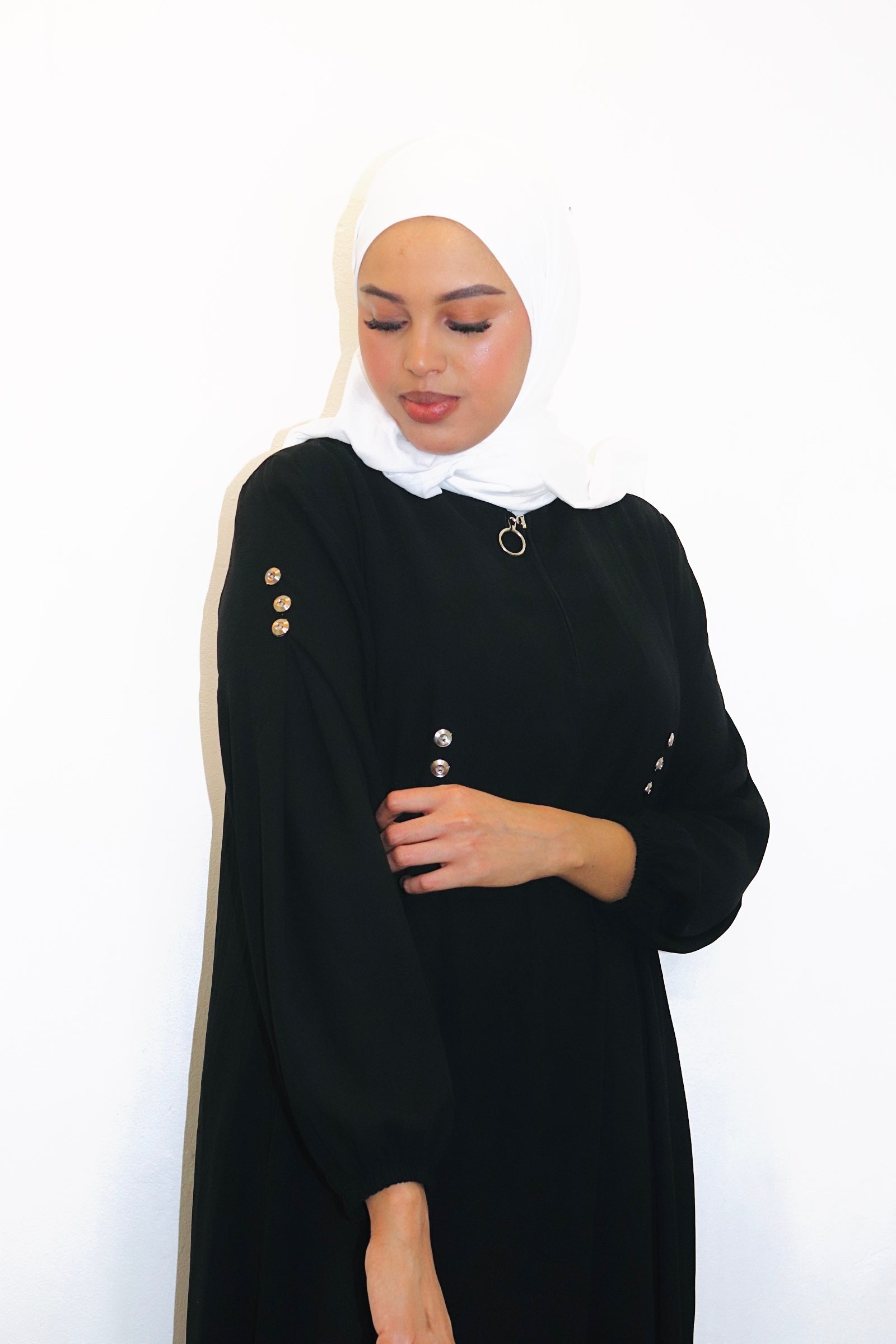 Black Abaya with Checkered Clutch