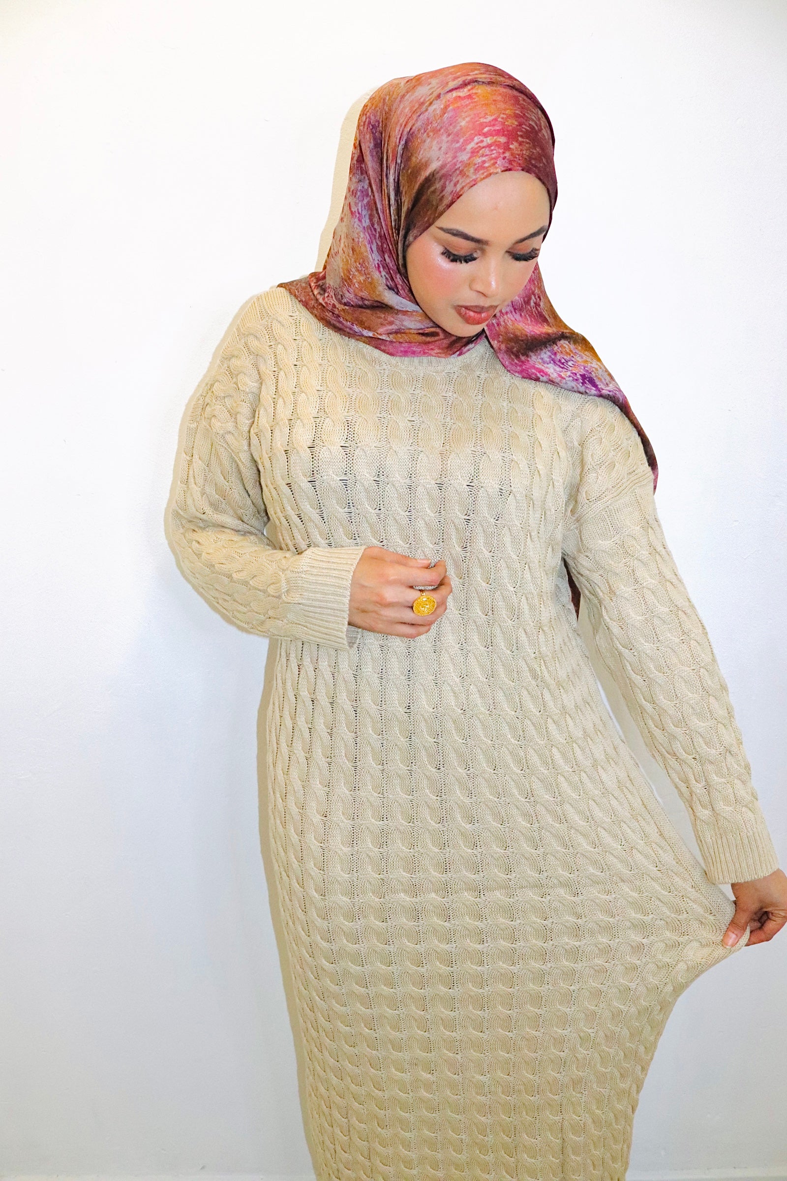 Cozy cable knit dress