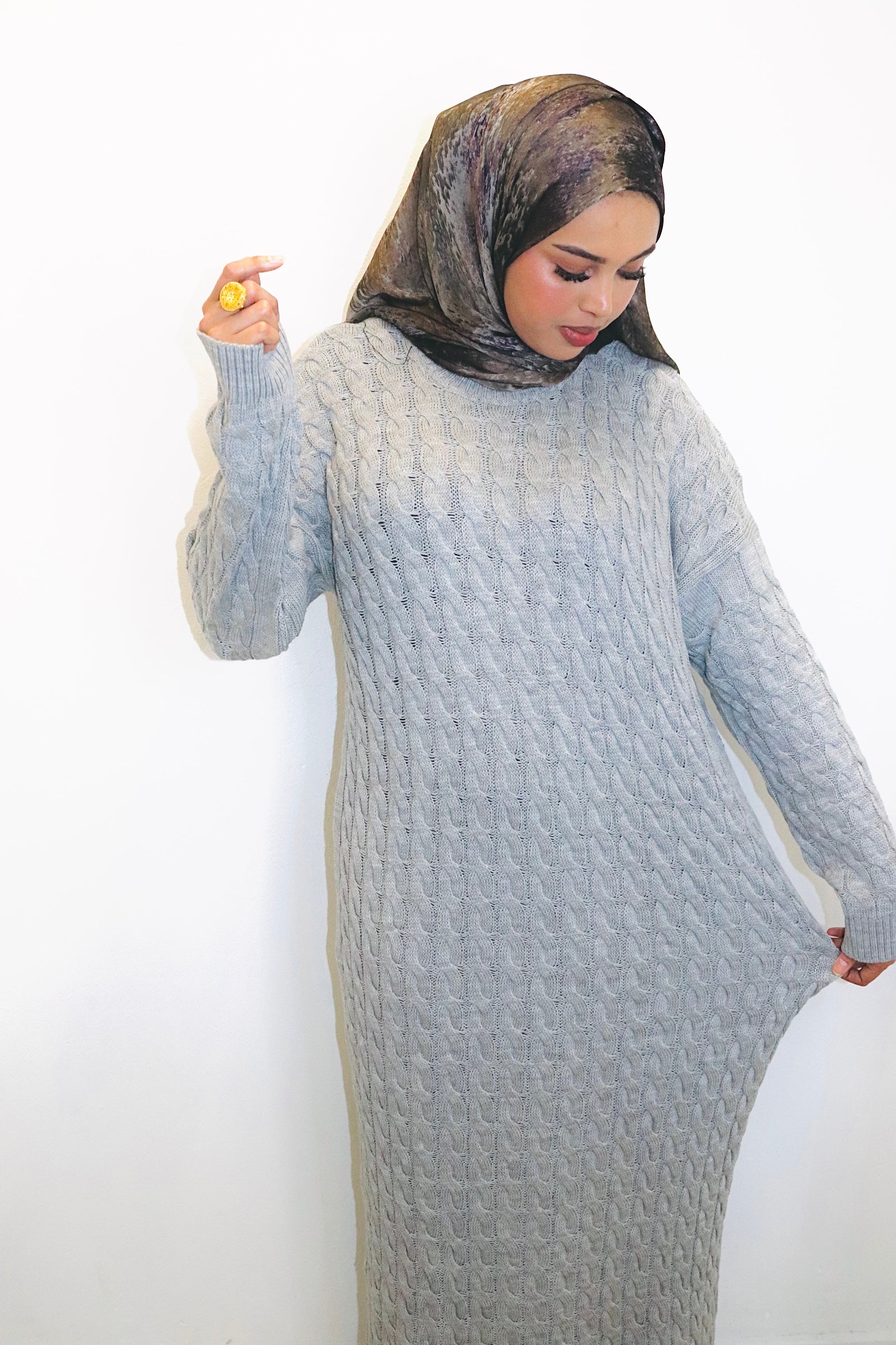 Cozy grey cable knit dress