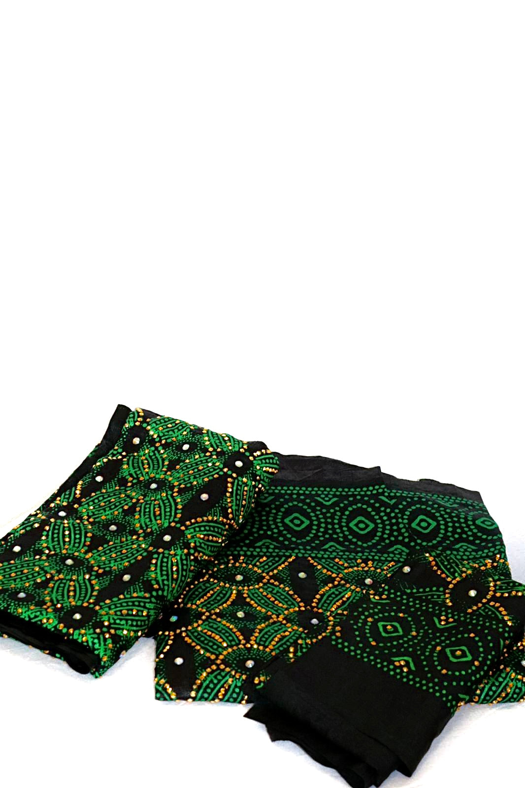 Green shaash set with golden stones