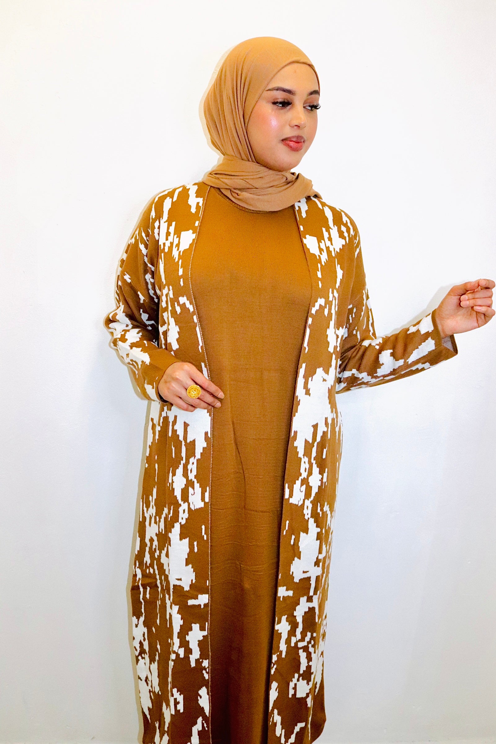 Modern brownie knit dress